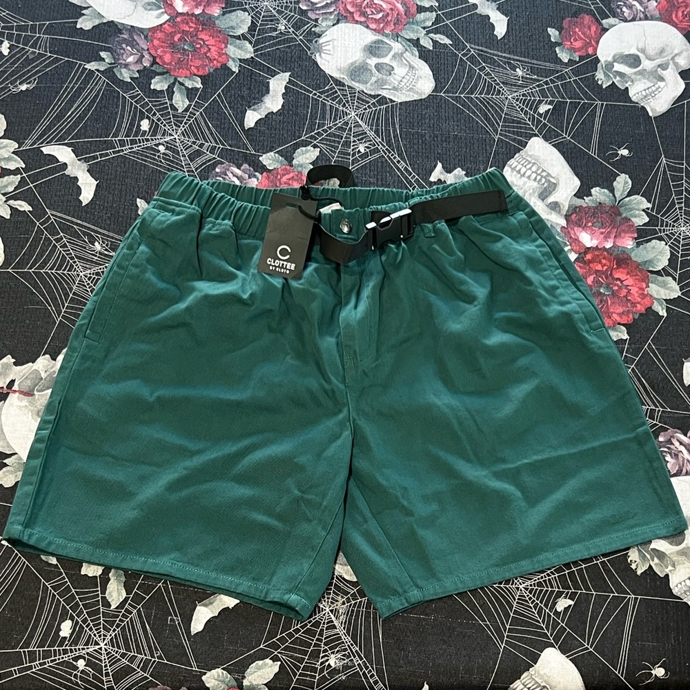 NWT CLOTTEE BY CLOT EDISON CHEN DARK GREEN BELTED SHORTS SZ MENS XXL RARE